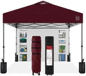 10x10ft Pop Up Canopy Tent with Sidewall, 1 Person 1 Minute Set Up, Carry Case, 4 Weight Bags - Burgundy 10x10ft Pop Up Canopy Tent with Sidewall, 1 Person 1 Minute Set Up, Carry Case, 4 Weight Bags - Burgundy