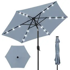 7.5ft Solar Umbrella LED Lighted Patio Umbrella, Table Market Umbrella with Tilt and Crank, Outdoor Umbrella for Garden, Deck, Backyard, Pool and Beach - Breeze Blue 7.5ft Solar Umbrella LED Lighted Patio Umbrella, Table Market Umbrella with Tilt and Crank, Outdoor Umbrella for Garden, Deck, Backyard, Pool and Beach - Breeze Blue