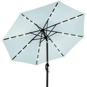 10ft Solar Polyester LED Lighted Patio Umbrella w/Tilt Adjustment and UV-Resistant Fabric - Baby Blue 10ft Solar Polyester LED Lighted Patio Umbrella w/Tilt Adjustment and UV-Resistant Fabric - Baby Blue