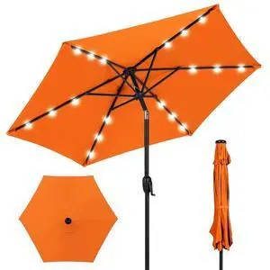 7.5ft Solar Umbrella LED Lighted Patio Umbrella, Table Market Umbrella with Tilt and Crank, Outdoor Umbrella for Garden, Deck, Backyard, Pool and Beach - Orange 7.5ft Solar Umbrella LED Lighted Patio Umbrella, Table Market Umbrella with Tilt and Crank, Outdoor Umbrella for Garden, Deck, Backyard, Pool and Beach - Orange