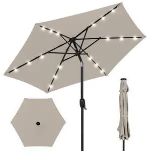 7.5ft Solar Umbrella LED Lighted Patio Umbrella, Table Market Umbrella with Tilt and Crank, Outdoor Umbrella for Garden, Deck, Backyard, Pool and Beach - Beige 7.5ft Solar Umbrella LED Lighted Patio Umbrella, Table Market Umbrella with Tilt and Crank, Outdoor Umbrella for Garden, Deck, Backyard, Pool and Beach - Beige