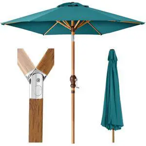 10ft Market Umbrella, Outdoor Sun Shade for Backyard, Deck, Poolside, Table w/Woodgrain Pattern, Easy Tilt & Crank - Cerulean 10ft Market Umbrella, Outdoor Sun Shade for Backyard, Deck, Poolside, Table w/Woodgrain Pattern, Easy Tilt & Crank - Cerulean