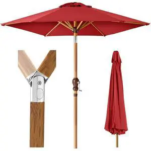 10ft Market Umbrella, Outdoor Sun Shade for Backyard, Deck, Poolside, Table w/Woodgrain Pattern, Easy Tilt & Crank - Red 10ft Market Umbrella, Outdoor Sun Shade for Backyard, Deck, Poolside, Table w/Woodgrain Pattern, Easy Tilt & Crank - Red