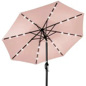 10ft Solar Polyester LED Lighted Patio Umbrella w/Tilt Adjustment and UV-Resistant Fabric - Rose Quartz 10ft Solar Polyester LED Lighted Patio Umbrella w/Tilt Adjustment and UV-Resistant Fabric - Rose Quartz