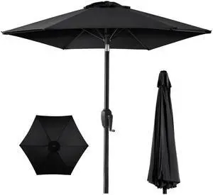 7.5ft Heavy-Duty Round Outdoor Market Table Patio Umbrella w/Steel Pole, Push Button Tilt, Easy Crank Lift - Black 7.5ft Heavy-Duty Round Outdoor Market Table Patio Umbrella w/Steel Pole, Push Button Tilt, Easy Crank Lift - Black