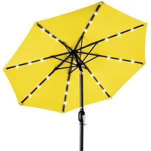 10ft Solar Polyester LED Lighted Patio Umbrella w/Tilt Adjustment and UV-Resistant Fabric - Yellow 10ft Solar Polyester LED Lighted Patio Umbrella w/Tilt Adjustment and UV-Resistant Fabric - Yellow