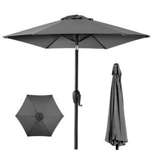 7.5ft Heavy-Duty Round Outdoor Market Table Patio Umbrella w/Steel Pole, Push Button Tilt, Easy Crank Lift - Gray 7.5ft Heavy-Duty Round Outdoor Market Table Patio Umbrella w/Steel Pole, Push Button Tilt, Easy Crank Lift - Gray