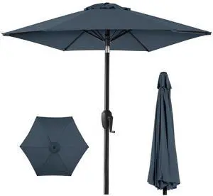 7.5ft Heavy-Duty Round Outdoor Market Table Patio Umbrella w/Steel Pole, Push Button Tilt, Easy Crank Lift - Slate Blue 7.5ft Heavy-Duty Round Outdoor Market Table Patio Umbrella w/Steel Pole, Push Button Tilt, Easy Crank Lift - Slate Blue