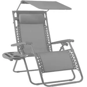 Folding Zero Gravity Outdoor Recliner Patio Lounge Chair w/Adjustable Canopy Shade, Headrest, Side Accessory Tray, Textilene Mesh - Dove Gray Folding Zero Gravity Outdoor Recliner Patio Lounge Chair w/Adjustable Canopy Shade, Headrest, Side Accessory Tray, Textilene Mesh - Dove Gray