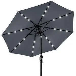 10ft Solar Polyester LED Lighted Patio Umbrella w/Tilt Adjustment and UV-Resistant Fabric - Slate 10ft Solar Polyester LED Lighted Patio Umbrella w/Tilt Adjustment and UV-Resistant Fabric - Slate