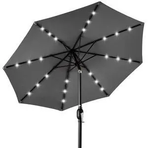 10ft Solar Polyester LED Lighted Patio Umbrella w/Tilt Adjustment and UV-Resistant Fabric - Gray 10ft Solar Polyester LED Lighted Patio Umbrella w/Tilt Adjustment and UV-Resistant Fabric - Gray