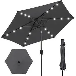 7.5ft Solar Umbrella LED Lighted Patio Umbrella, Table Market Umbrella with Tilt and Crank, Outdoor Umbrella for Garden, Deck, Backyard, Pool and Beach - Gray 7.5ft Solar Umbrella LED Lighted Patio Umbrella, Table Market Umbrella with Tilt and Crank, Outdoor Umbrella for Garden, Deck, Backyard, Pool and Beach - Gray