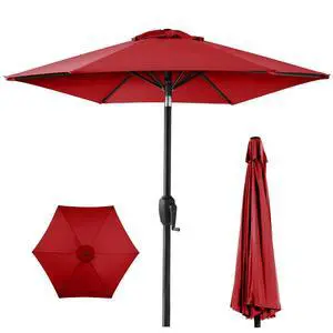7.5ft Heavy-Duty Round Outdoor Market Table Patio Umbrella w/Steel Pole, Push Button Tilt, Easy Crank Lift - Red 7.5ft Heavy-Duty Round Outdoor Market Table Patio Umbrella w/Steel Pole, Push Button Tilt, Easy Crank Lift - Red