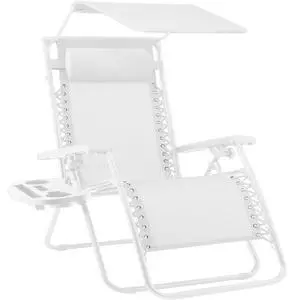 Folding Zero Gravity Outdoor Recliner Patio Lounge Chair w/Adjustable Canopy Shade, Headrest, Side Accessory Tray, Textilene Mesh - Snow Folding Zero Gravity Outdoor Recliner Patio Lounge Chair w/Adjustable Canopy Shade, Headrest, Side Accessory Tray, Textilene Mesh - Snow