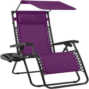 30 Wide Folding Zero Gravity Outdoor Recliner Patio Lounge Chair w/Adjustable Canopy Shade, Headrest, Side Accessory Tray - Amethyst Purple 30 Wide Folding Zero Gravity Outdoor Recliner Patio Lounge Chair w/Adjustable Canopy Shade, Headrest, Side Accessory Tray - Amethyst Purple
