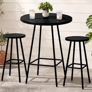 3-Piece Patio Dining Set, Bar Height, Outdoor Bistro Set, Outdoor Round Bar Table w/ 2 Bar Stools, Steel - Black 3-Piece Patio Dining Set, Bar Height, Outdoor Bistro Set, Outdoor Round Bar Table w/ 2 Bar Stools, Steel - Black