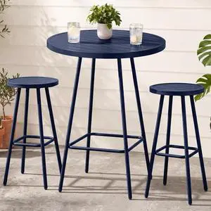 3-Piece Patio Dining Set, Bar Height, Outdoor Bistro Set, Outdoor Round Bar Table w/ 2 Bar Stools, Steel - Navy 3-Piece Patio Dining Set, Bar Height, Outdoor Bistro Set, Outdoor Round Bar Table w/ 2 Bar Stools, Steel - Navy