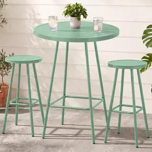 3-Piece Patio Dining Set, Bar Height, Outdoor Bistro Set, Outdoor Round Bar Table w/ 2 Bar Stools, Steel - Sage 3-Piece Patio Dining Set, Bar Height, Outdoor Bistro Set, Outdoor Round Bar Table w/ 2 Bar Stools, Steel - Sage