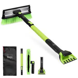 Snow Brush with Squeegee & Ice Scraper, Up to 39" Extendable Foam Grip, 270° Pivoting Snow Brush for Car Truck SUV, Storage Bag Included - Lime Snow Brush with Squeegee & Ice Scraper, Up to 39" Extendable Foam Grip, 270° Pivoting Snow Brush for Car Truck SUV, Storage Bag Included - Lime