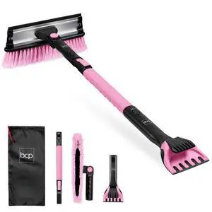 Snow Brush with Squeegee & Ice Scraper, Up to 39" Extendable Foam Grip, 270° Pivoting Snow Brush for Car Truck SUV, Storage Bag Included - Pink Snow Brush with Squeegee & Ice Scraper, Up to 39" Extendable Foam Grip, 270° Pivoting Snow Brush for Car Truck SUV, Storage Bag Included - Pink