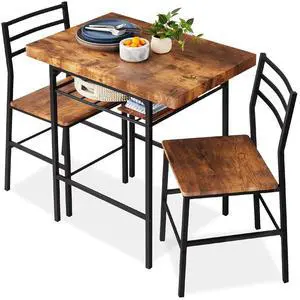 3-Piece Modern Dining Set, Space Saving Dinette for Kitchen, Dining Room, Small Space w/Steel Frame, Built-in Storage Rack - Medium Brown/Black 3-Piece Modern Dining Set, Space Saving Dinette for Kitchen, Dining Room, Small Space w/Steel Frame, Built-in Storage Rack - Medium Brown/Black