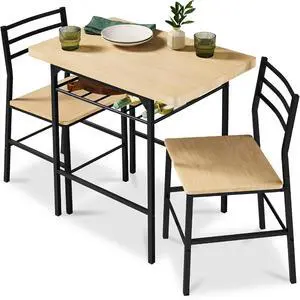 3-Piece Modern Dining Set, Space Saving Dinette for Kitchen, Dining Room, Small Space w/Steel Frame, Built-in Storage Rack - Natural/Black 3-Piece Modern Dining Set, Space Saving Dinette for Kitchen, Dining Room, Small Space w/Steel Frame, Built-in Storage Rack - Natural/Black