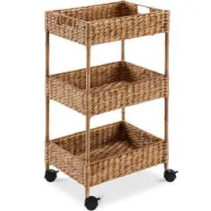 3-Tier Water Hyacinth Rolling Nursery Caddy w/Wheels, Utility Cart, Storage Organization for Bathroom, Craft Room, Laundry Room - Chestnut 3-Tier Water Hyacinth Rolling Nursery Caddy w/Wheels, Utility Cart, Storage Organization for Bathroom, Craft Room, Laundry Room - Chestnut