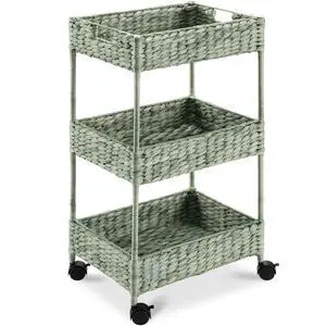 3-Tier Water Hyacinth Rolling Nursery Caddy w/Wheels, Utility Cart, Storage Organization for Bathroom, Craft Room, Laundry Room - Sage 3-Tier Water Hyacinth Rolling Nursery Caddy w/Wheels, Utility Cart, Storage Organization for Bathroom, Craft Room, Laundry Room - Sage