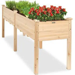 Best Choice Products 72x24x30in Raised Garden Bed, Elevated Wood Planter Box Stand for Backyard, Patio, Balcony w/Divider Panel, 6 Legs, 300lb Capacity - Natural Best Choice Products 72x24x30in Raised Garden Bed, Elevated Wood Planter Box Stand for Backyard, Patio, Balcony w/Divider Panel, 6 Legs, 300lb Capacity - Natural