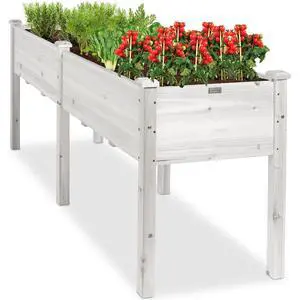 Best Choice Products 72x24x30in Raised Garden Bed, Elevated Wood Planter Box Stand for Backyard, Patio, Balcony w/Divider Panel, 6 Legs, 300lb Capacity - White Best Choice Products 72x24x30in Raised Garden Bed, Elevated Wood Planter Box Stand for Backyard, Patio, Balcony w/Divider Panel, 6 Legs, 300lb Capacity - White