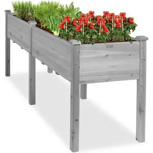 Best Choice Products 72x24x30in Raised Garden Bed, Elevated Wood Planter Box Stand for Backyard, Patio, Balcony w/Divider Panel, 6 Legs, 300lb Capacity - Gray Best Choice Products 72x24x30in Raised Garden Bed, Elevated Wood Planter Box Stand for Backyard, Patio, Balcony w/Divider Panel, 6 Legs, 300lb Capacity - Gray