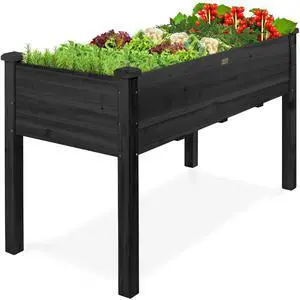 Best Choice Products 48x24x30in Raised Garden Bed, Elevated Wood Planter Box Stand for Backyard, Patio, Balcony w/Bed Liner, 200lb Capacity - Black Best Choice Products 48x24x30in Raised Garden Bed, Elevated Wood Planter Box Stand for Backyard, Patio, Balcony w/Bed Liner, 200lb Capacity - Black