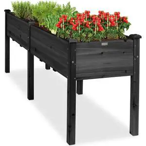 Best Choice Products 72x24x30in Raised Garden Bed, Elevated Wood Planter Box Stand for Backyard, Patio, Balcony w/Divider Panel, 6 Legs, 300lb Capacity - Black Best Choice Products 72x24x30in Raised Garden Bed, Elevated Wood Planter Box Stand for Backyard, Patio, Balcony w/Divider Panel, 6 Legs, 300lb Capacity - Black