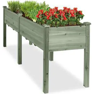 Best Choice Products 72x24x30in Raised Garden Bed, Elevated Wood Planter Box Stand for Backyard, Patio, Balcony w/Divider Panel, 6 Legs, 300lb Capacity - Sage Best Choice Products 72x24x30in Raised Garden Bed, Elevated Wood Planter Box Stand for Backyard, Patio, Balcony w/Divider Panel, 6 Legs, 300lb Capacity - Sage