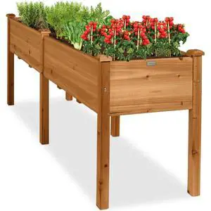 Best Choice Products 72x24x30in Raised Garden Bed, Elevated Wood Planter Box Stand for Backyard, Patio, Balcony w/Divider Panel, 6 Legs, 300lb Capacity - Acorn Brown Best Choice Products 72x24x30in Raised Garden Bed, Elevated Wood Planter Box Stand for Backyard, Patio, Balcony w/Divider Panel, 6 Legs, 300lb Capacity - Acorn Brown