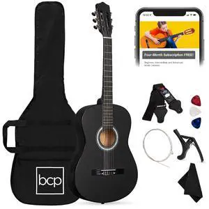 38in Beginner All Wood Acoustic Guitar Starter Kit w/Gig Bag, 6 Picks, Nylon Strings, Strap w/Pick Holder - Matte Black 38in Beginner All Wood Acoustic Guitar Starter Kit w/Gig Bag, 6 Picks, Nylon Strings, Strap w/Pick Holder - Matte Black