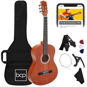 38in Beginner All Wood Acoustic Guitar Starter Kit w/Gig Bag, 6 Picks, Nylon Strings, Strap w/Pick Holder - Natural Mahogany 38in Beginner All Wood Acoustic Guitar Starter Kit w/Gig Bag, 6 Picks, Nylon Strings, Strap w/Pick Holder - Natural Mahogany