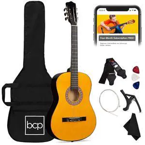 38in Beginner All Wood Acoustic Guitar Starter Kit w/Gig Bag, 6 Picks, Nylon Strings, Strap w/Pick Holder - Natural 38in Beginner All Wood Acoustic Guitar Starter Kit w/Gig Bag, 6 Picks, Nylon Strings, Strap w/Pick Holder - Natural