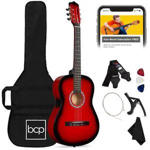 38in Beginner All Wood Acoustic Guitar Starter Kit w/Gig Bag, 6 Picks, Nylon Strings, Strap w/Pick Holder - Red Burst 38in Beginner All Wood Acoustic Guitar Starter Kit w/Gig Bag, 6 Picks, Nylon Strings, Strap w/Pick Holder - Red Burst