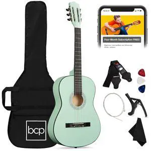38in Beginner All Wood Acoustic Guitar Starter Kit w/Gig Bag, 6 Picks, Nylon Strings, Strap w/Pick Holder - SoCal Green 38in Beginner All Wood Acoustic Guitar Starter Kit w/Gig Bag, 6 Picks, Nylon Strings, Strap w/Pick Holder - SoCal Green