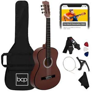 38in Beginner All Wood Acoustic Guitar Starter Kit w/Gig Bag, 6 Picks, Nylon Strings, Strap w/Pick Holder - Dark Brown 38in Beginner All Wood Acoustic Guitar Starter Kit w/Gig Bag, 6 Picks, Nylon Strings, Strap w/Pick Holder - Dark Brown