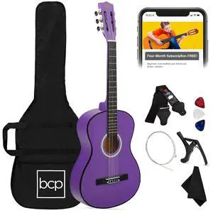 38in Beginner All Wood Acoustic Guitar Starter Kit w/Gig Bag, 6 Picks, Nylon Strings, Strap w/Pick Holder - Purple 38in Beginner All Wood Acoustic Guitar Starter Kit w/Gig Bag, 6 Picks, Nylon Strings, Strap w/Pick Holder - Purple