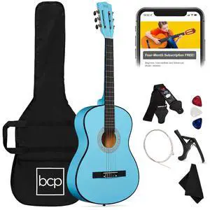 38in Beginner All Wood Acoustic Guitar Starter Kit w/Gig Bag, 6 Picks, Nylon Strings, Strap w/Pick Holder - Light Blue 38in Beginner All Wood Acoustic Guitar Starter Kit w/Gig Bag, 6 Picks, Nylon Strings, Strap w/Pick Holder - Light Blue