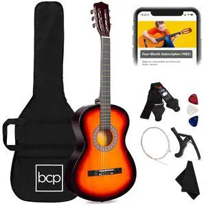 38in Beginner All Wood Acoustic Guitar Starter Kit w/Gig Bag, 6 Picks, Nylon Strings, Strap w/Pick Holder - Sunburst 38in Beginner All Wood Acoustic Guitar Starter Kit w/Gig Bag, 6 Picks, Nylon Strings, Strap w/Pick Holder - Sunburst