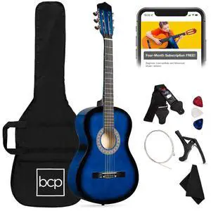 38in Beginner All Wood Acoustic Guitar Starter Kit w/Gig Bag, 6 Picks, Nylon Strings, Strap w/Pick Holder - Blue 38in Beginner All Wood Acoustic Guitar Starter Kit w/Gig Bag, 6 Picks, Nylon Strings, Strap w/Pick Holder - Blue