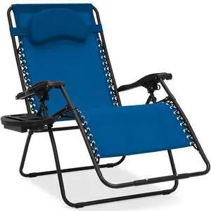 Oversized Zero Gravity Chair, Folding Outdoor Patio Lounge Recliner w/Cup Holder Accessory Tray, Pillow - Marine Blue Oversized Zero Gravity Chair, Folding Outdoor Patio Lounge Recliner w/Cup Holder Accessory Tray, Pillow - Marine Blue