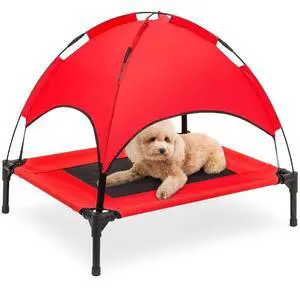 30in Elevated Cooling Dog Bed, Outdoor Raised Mesh Pet Cot w/Removable Canopy Shade Tent, Carrying Bag, Breathable Fabric - Red 30in Elevated Cooling Dog Bed, Outdoor Raised Mesh Pet Cot w/Removable Canopy Shade Tent, Carrying Bag, Breathable Fabric - Red