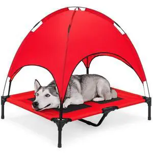 36in Elevated Dog Bed w/Removable Canopy, Red | Cooling Raised Mesh Pet Cot w/ Tent for Shade, Carrying Bag, Breathable Fabric, Outdoor Pet Bed 36in Elevated Dog Bed w/Removable Canopy, Red | Cooling Raised Mesh Pet Cot w/ Tent for Shade, Carrying Bag, Breathable Fabric, Outdoor Pet Bed