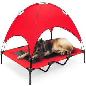 48in Elevated Dog Bed w/Removable Canopy, Red | Cooling Raised Mesh Pet Cot w/ Tent for Shade, Carrying Bag, and Breathable Fabric, Outdoor Pet Bed 48in Elevated Dog Bed w/Removable Canopy, Red | Cooling Raised Mesh Pet Cot w/ Tent for Shade, Carrying Bag, and Breathable Fabric, Outdoor Pet Bed