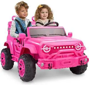 Kids 24V 2-Seater Electric Ride On Car Truck w/ 132lb Weight Capacity, Parent Control, Bluetooth, LED Lights - Hyper Pink Kids 24V 2-Seater Electric Ride On Car Truck w/ 132lb Weight Capacity, Parent Control, Bluetooth, LED Lights - Hyper Pink